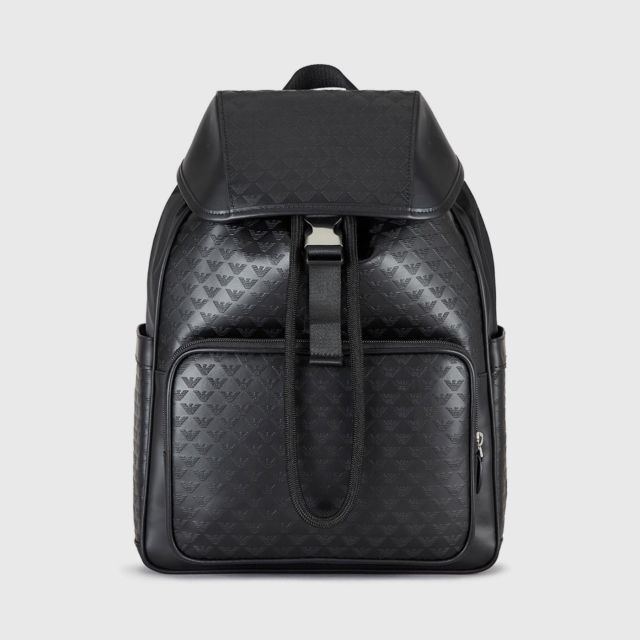 EMPORIO ARMANI Leather Backpack With Monogram Motif