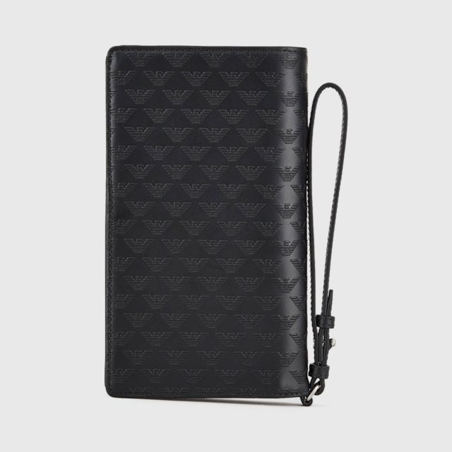 EMPORIO ARMANI Leather Large Currency Wallet With Embossed Monogram