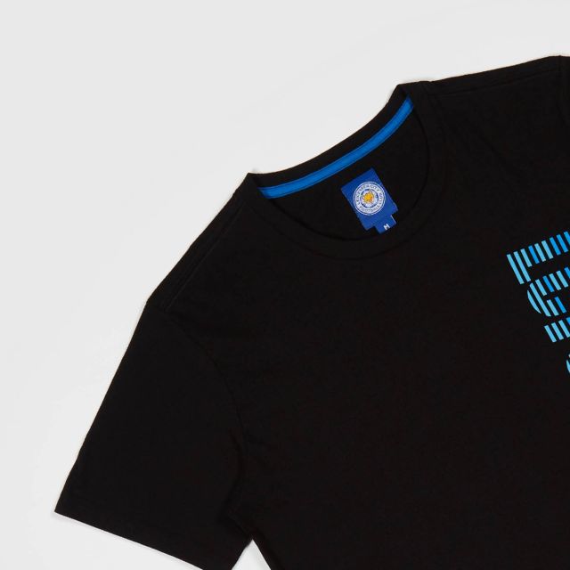 Leicester City Football Club Stripe Typo T Shirt Black Colour