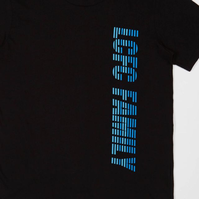 Leicester City Football Club Stripe Typo T Shirt Black Colour