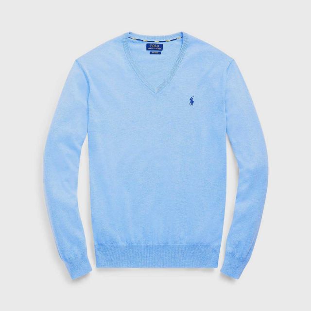 POLO RALPH LAUREN Slim Fit Cotton V-Neck Sweater Blue
