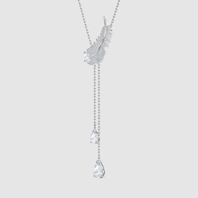 SWAROVSKI Nice Y Necklace, White, Rhodium plated (Home Delivery)
