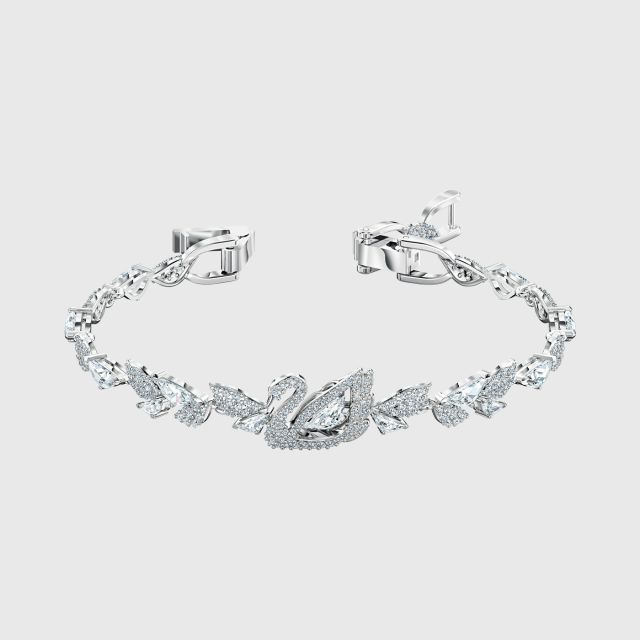 SWAROVSKI Dancing Swan Bracelet, White, Rhodium plated - Size M (Home