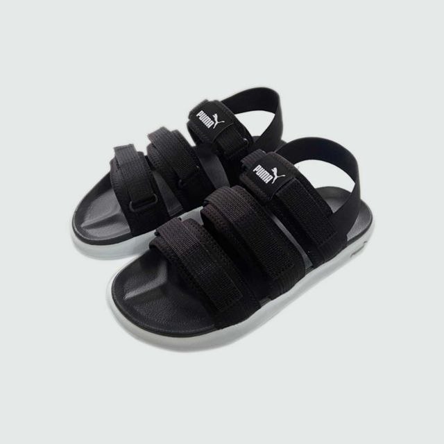 black puma slides fur