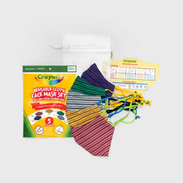 Schoolmaskpack Crayola Reusable Cloth Face Mask Set Super Stripes Standard Size Crayola™ reusable cloth face mask set. king power