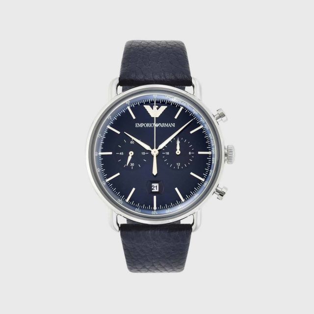EMPORIO ARMANI Aviator Chronograph Blue Leather Watch