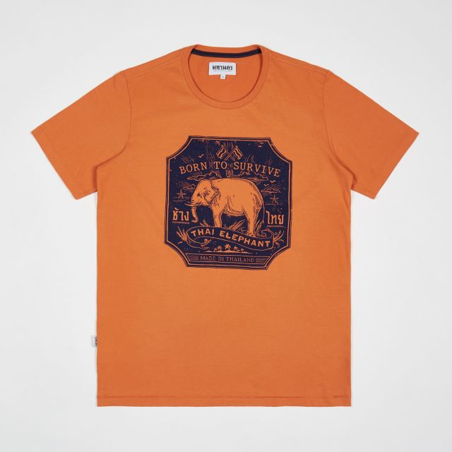 MAHANAKHON T-Shirt Elephant Born To Survive Orange Size S