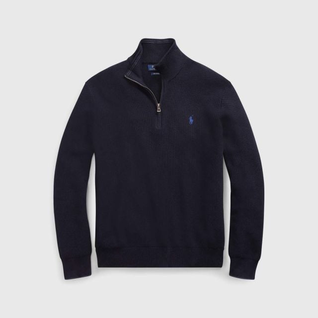 Polo Ralph Lauren Cotton Quarter Zip Sweater Navy 1829