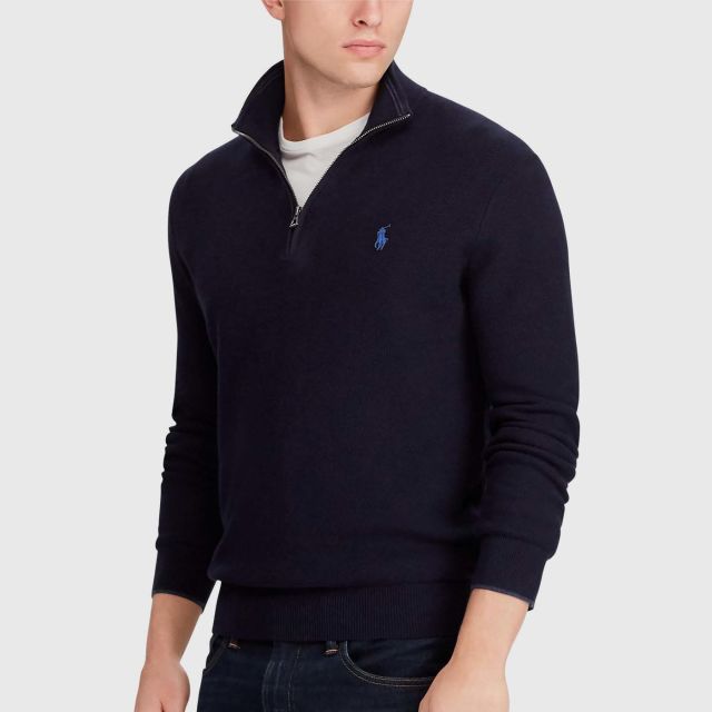 POLO RALPH LAUREN Cotton Quarter-Zip Sweater Navy Size M