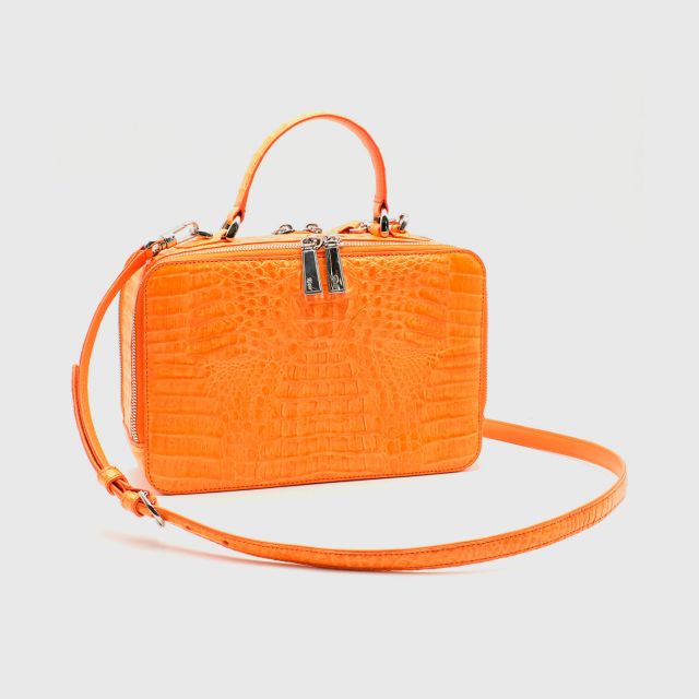 RIVER Crocodile Hornback Handbag (Vibrant Orange)