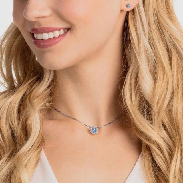 SWAROVSKI Sparkling Dance Round Set Blue Rhodium plated