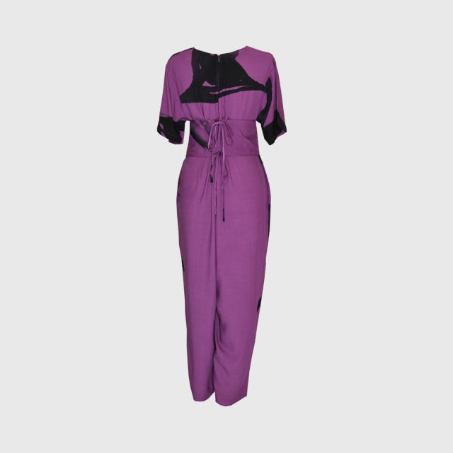 LAISEN 3/4 sleeve jumpsuit with back zip and sash - Purple