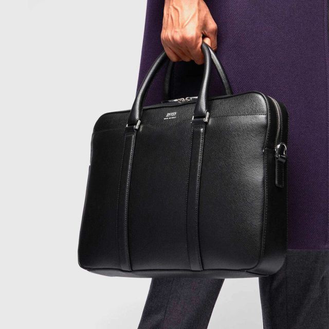 HUGO BOSS Signature collection Bag in grained Palmellato leather Black