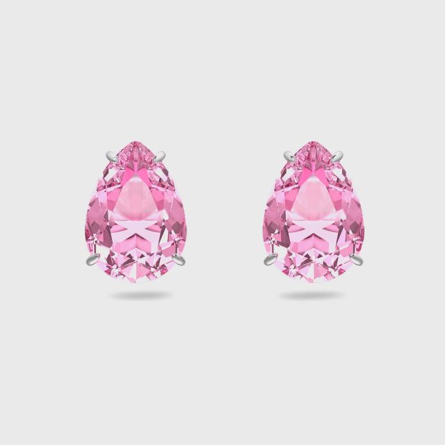 SWAROVSKI Gema Stud Earrings Drop Cut, Pink, Rhodium Plated