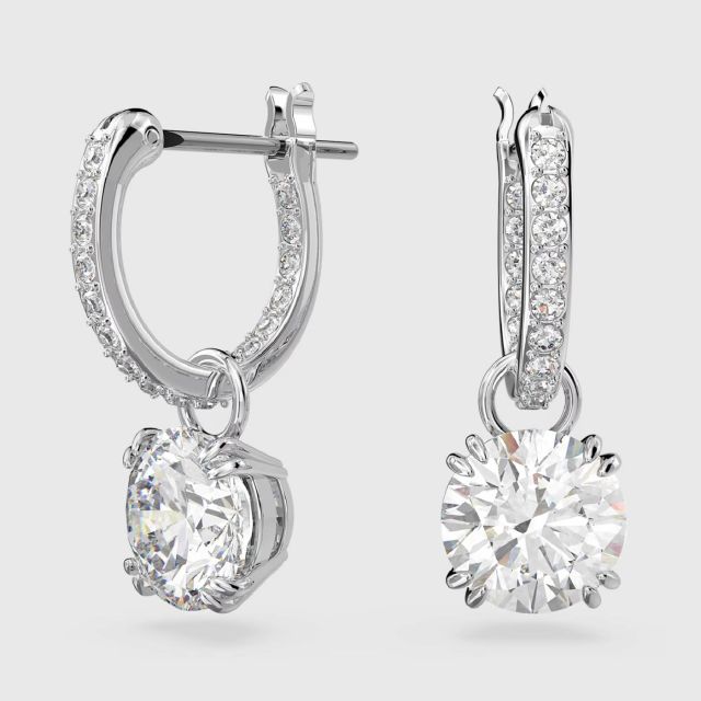 SWAROVSKI Constella Drop Earrings Round cut, White, Rhodium plated