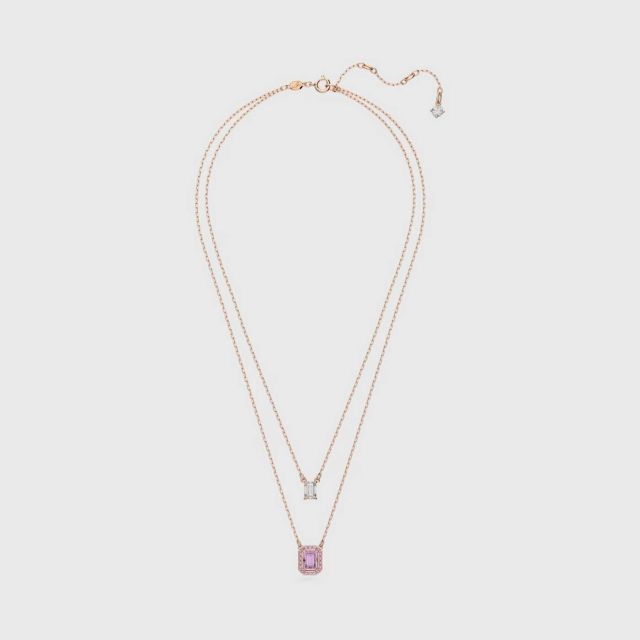 SWAROVSKI Millenia layered necklace Octagon cut, Purple, Rose gold 