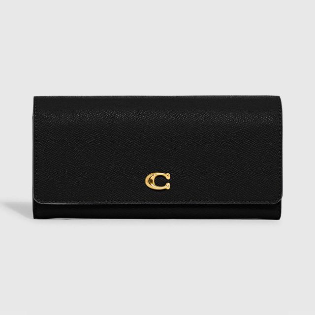 COACH Crossgrain Leather Flap Wallet - B4/Black