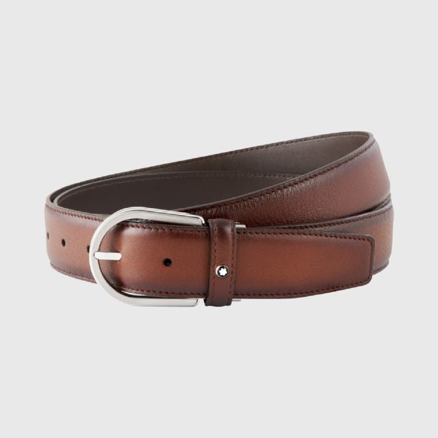 MONTBLANC Horseshoe Buckle 35mm Leather Belt - Brown