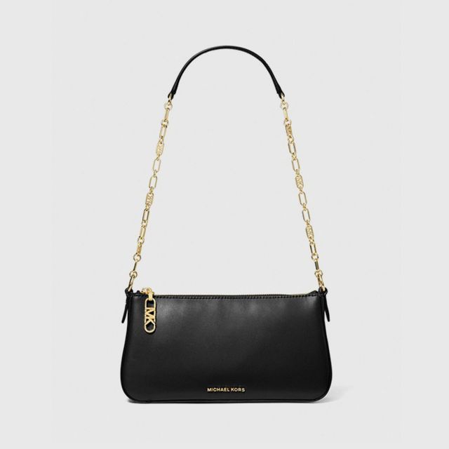 MICHAEL KORS Empire Medium Leather Chain-Link Pochette - Black