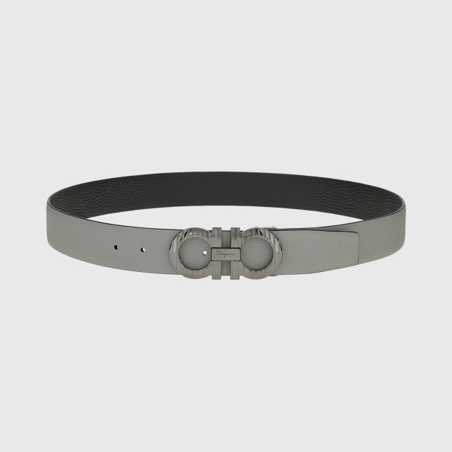 FERRAGAMO Reversible and Adjustable Gancini Belt - Marble/Black 105